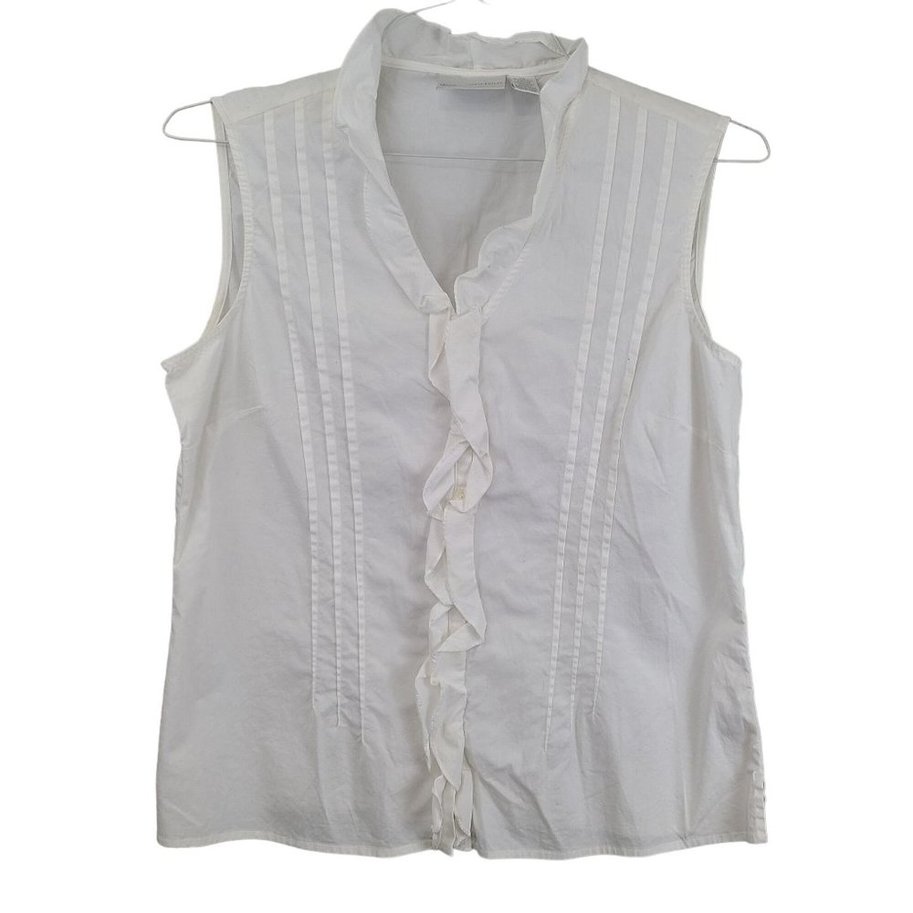 Worthington Top Womens Blouse White Semi/Sheer Size 10 Stretch Sleeveless